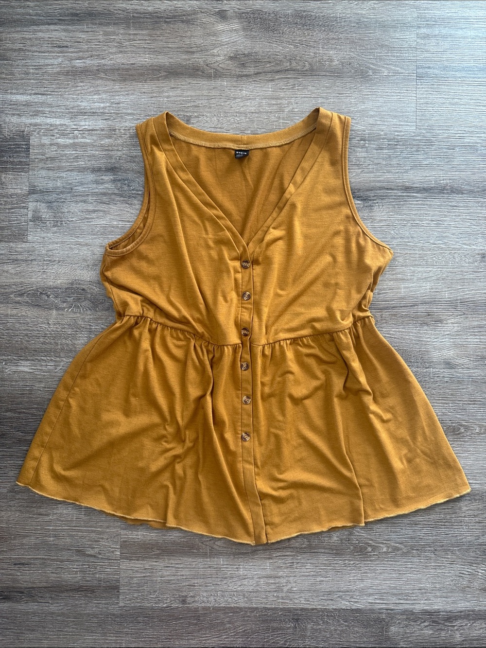 SHEIN Mustard Yellow Button Front Peplum Babydoll Tank Top